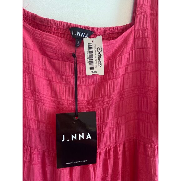 NWT Pink Puff Sleeve Maxi Dress by J. NNA Smocked Bodice Square Neck Size L - Picture 5 of 8